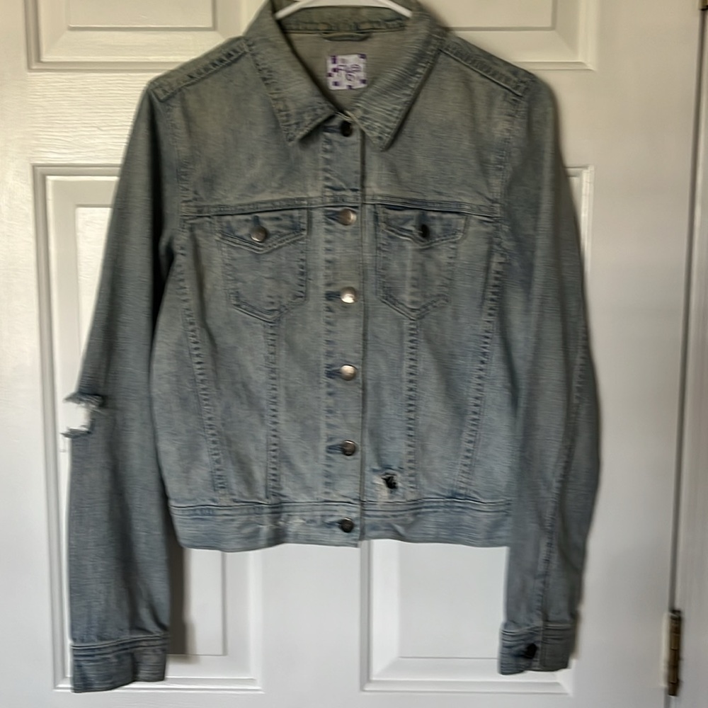 Cropped Denim Jeans Jacket Distressed Sz Small Women’s Button Front Acid Wash